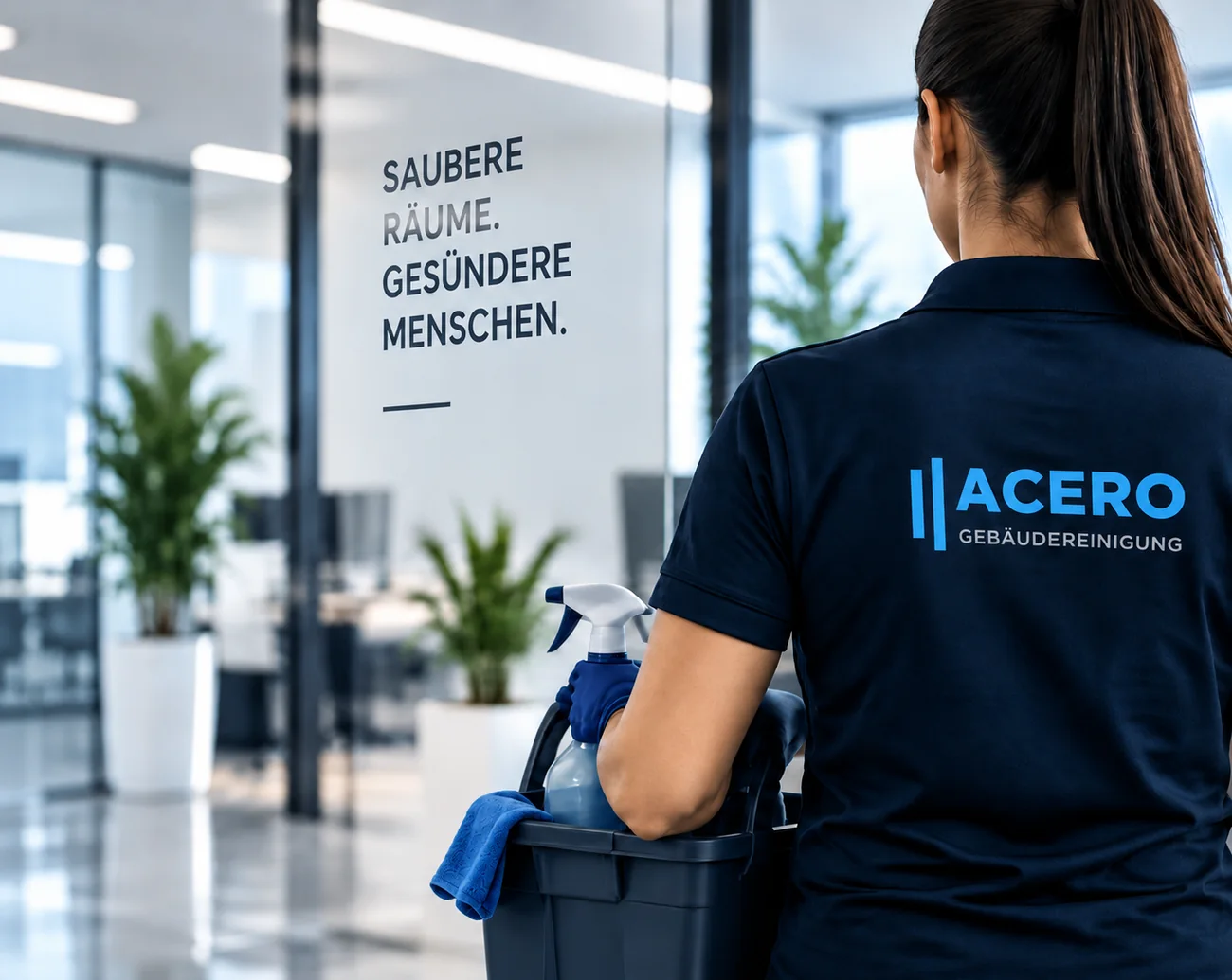 ACERO Mitarbeiterin mit Reinigungskorb