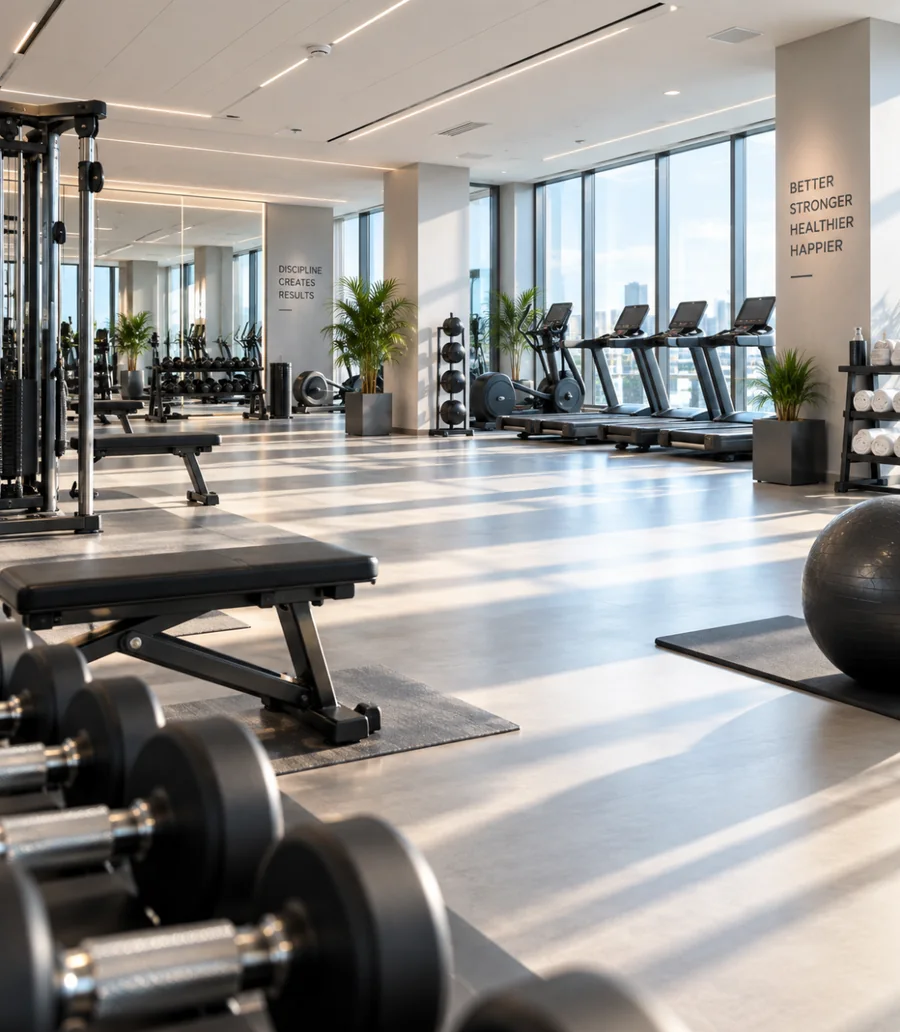 Sauberer Trainingsbereich in einem Fitnessstudio