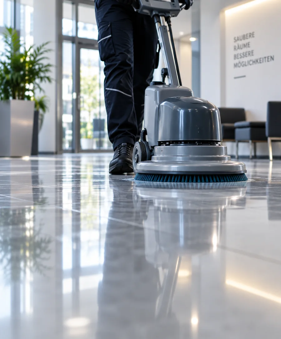 Reinigungsmaschine poliert einen Hallenboden