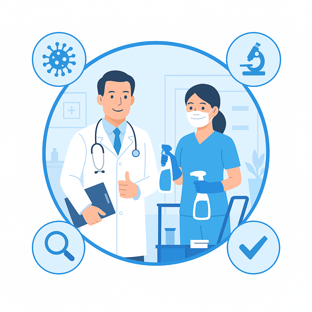 Arzt und Reinigungskraft in einer Arztpraxis – professionelle Praxisreinigung mit höchsten Hygienestandards in Köln